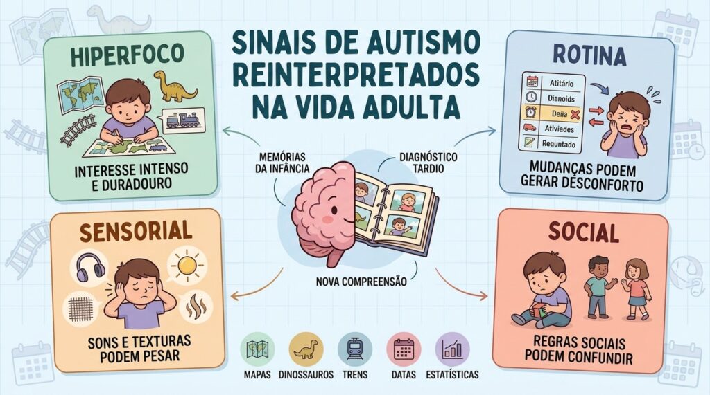 Hiperfoco, rigidez, sensibilidade sensorial e diferenças sociais podem revelar padrões antigos de autismo.
