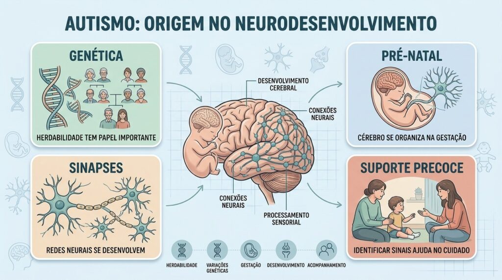 Genética, desenvolvimento pré-natal, sinapses e suporte precoce ajudam a compreender o autismo.