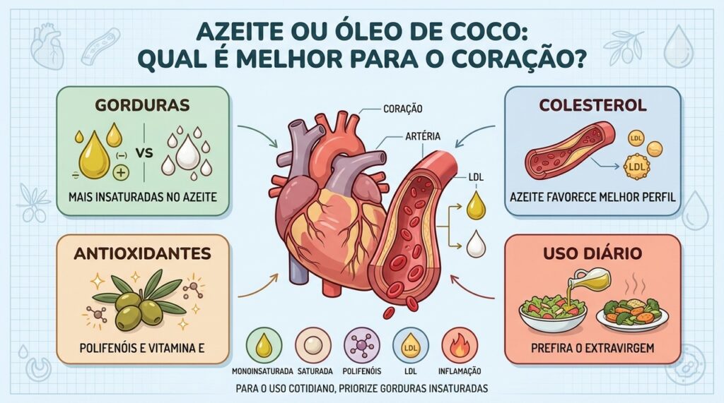 Gorduras, colesterol, antioxidantes e uso diário explicam a vantagem cardiovascular do azeite.