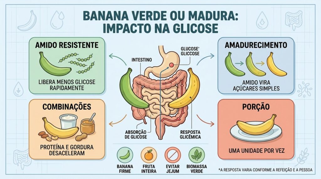 Maturação, porção e combinações determinam quanto a banana influencia a glicemia.