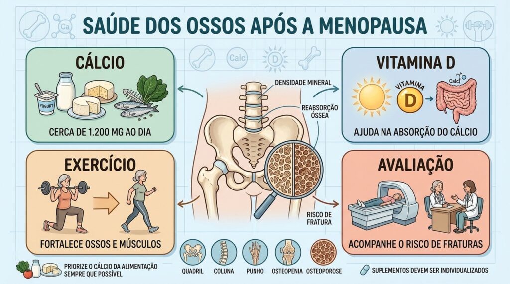Cálcio, vitamina D, exercício e acompanhamento ajudam a reduzir a perda óssea.