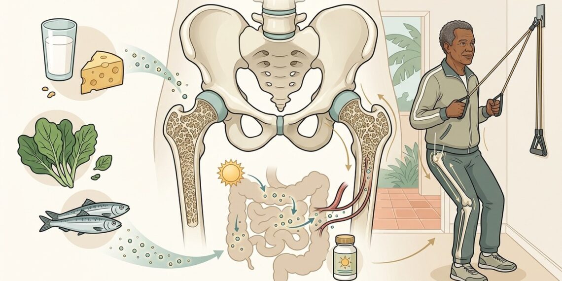 A osteoporose não se deve apenas à falta de cálcio, mas também à deficiência de vitamina D, que compromete a absorção do mineral no intestino