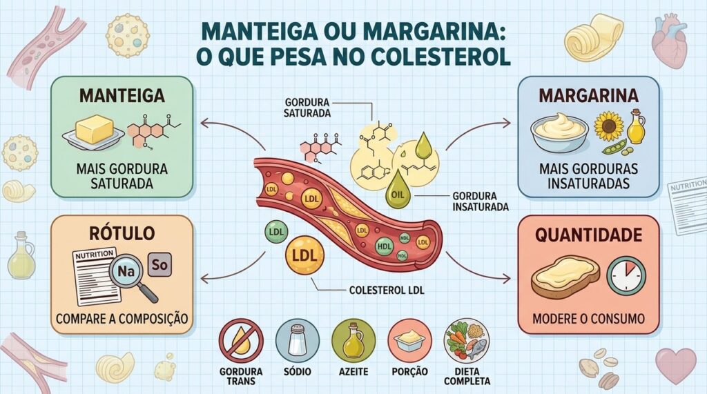 Tipo de gordura, rótulo, quantidade e dieta completa influenciam o colesterol.