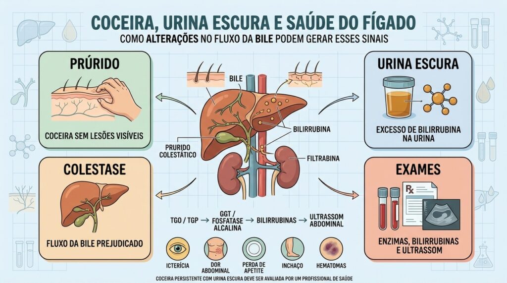 Prurido, bilirrubina, colestase e exames ajudam a investigar alterações do fígado.