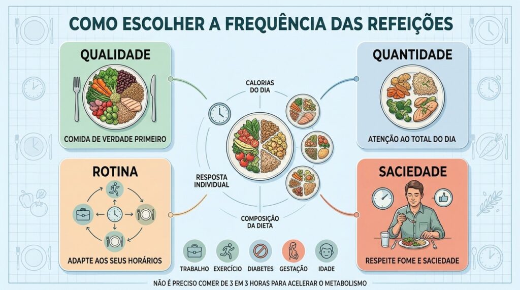 Qualidade, quantidade, rotina e saciedade orientam melhor a frequência das refeições.