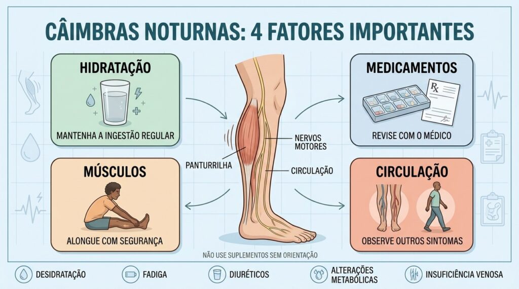 Hidratação, medicamentos, músculos e circulação estão entre os fatores associados às câimbras.