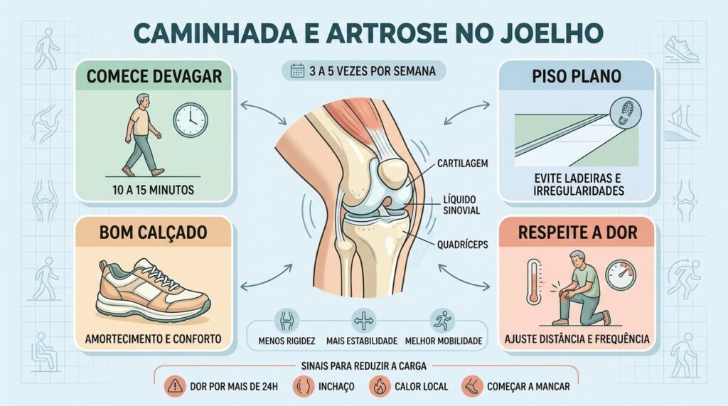 Quatro cuidados tornam a caminhada mais segura para quem convive com artrose no joelho.