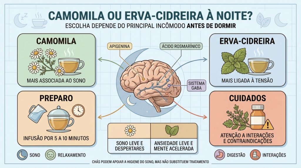 Camomila, erva-cidreira, preparo correto e cuidados definem o uso mais adequado.