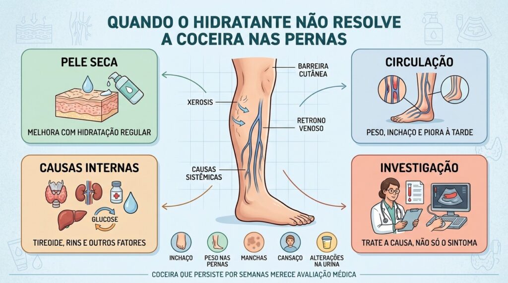 Coceira persistente com inchaço ou outros sintomas merece investigação além do ressecamento.