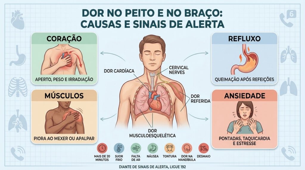 Coração, refluxo, músculos e ansiedade podem causar padrões diferentes de dor.