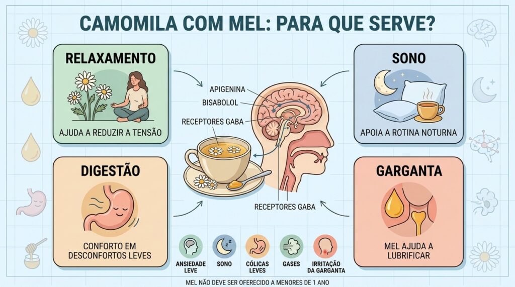 Relaxamento, sono, digestão e garganta resumem os principais usos da combinação.