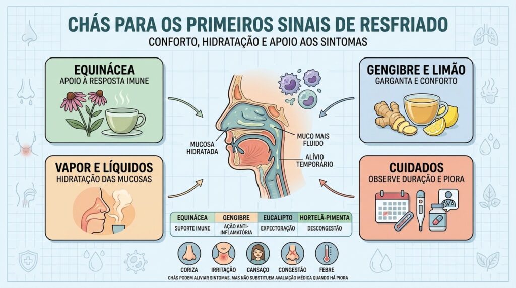 Equinácea, gengibre, hidratação e cuidados ajudam no manejo dos primeiros sintomas.