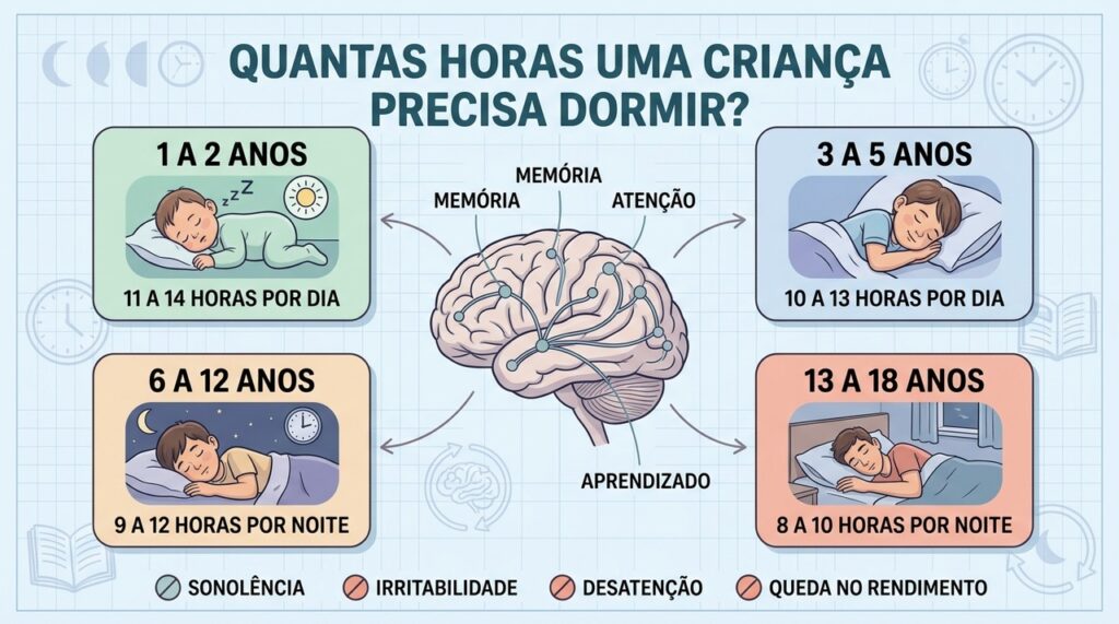 As horas de sono diminuem com a idade, mas seguem essenciais ao aprendizado.