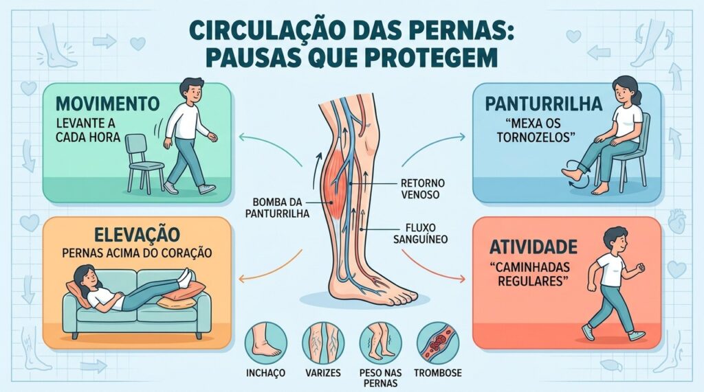 Quatro estratégias ativam a panturrilha e favorecem o retorno venoso durante o dia.