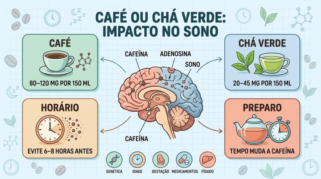 Cafeína, horário, preparo e metabolismo individual influenciam o impacto dessas bebidas sobre o sono.