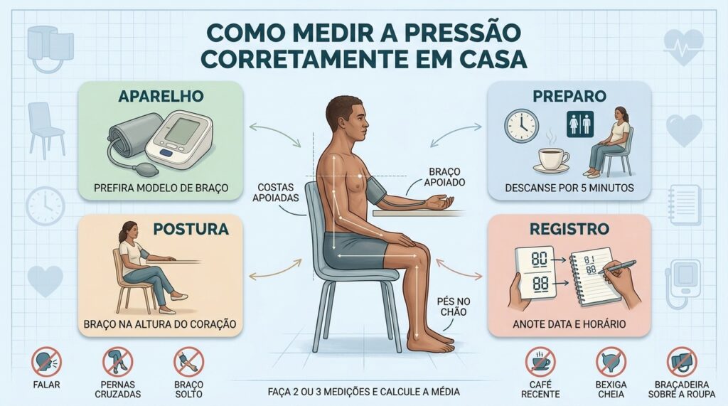 Aparelho, preparo, postura e registro determinam a precisão da pressão medida.