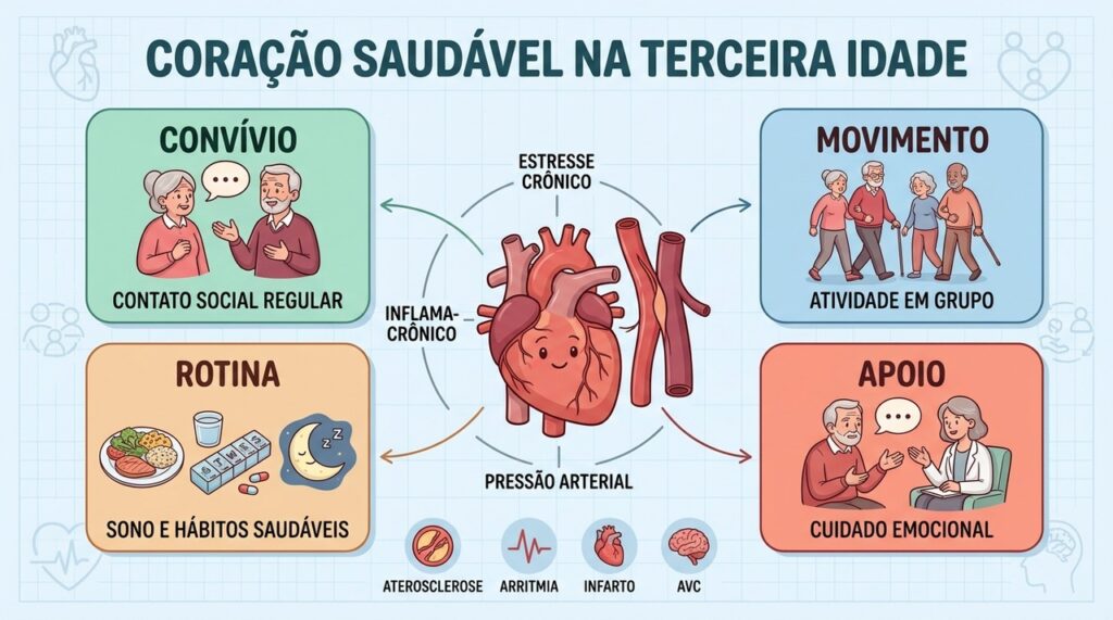 Quatro pilares ajudam a reduzir impactos da solidão sobre a saúde cardiovascular dos idosos.