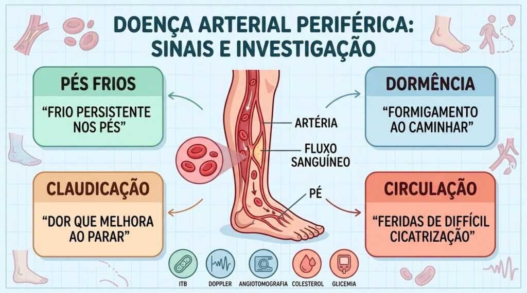 Pés frios, dor ao caminhar e exames vasculares ajudam a investigar a DAP.
