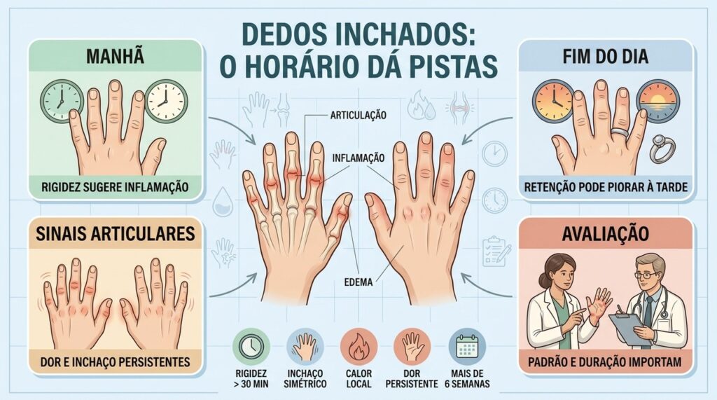 Dedos inchados pela manhã ou no fim do dia: o horário pode ajudar a entender a causa
