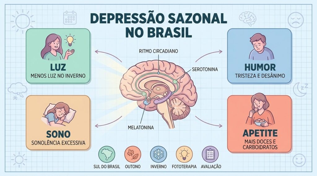 Luz, sono, humor e apetite ajudam a reconhecer padrões do transtorno afetivo sazonal.