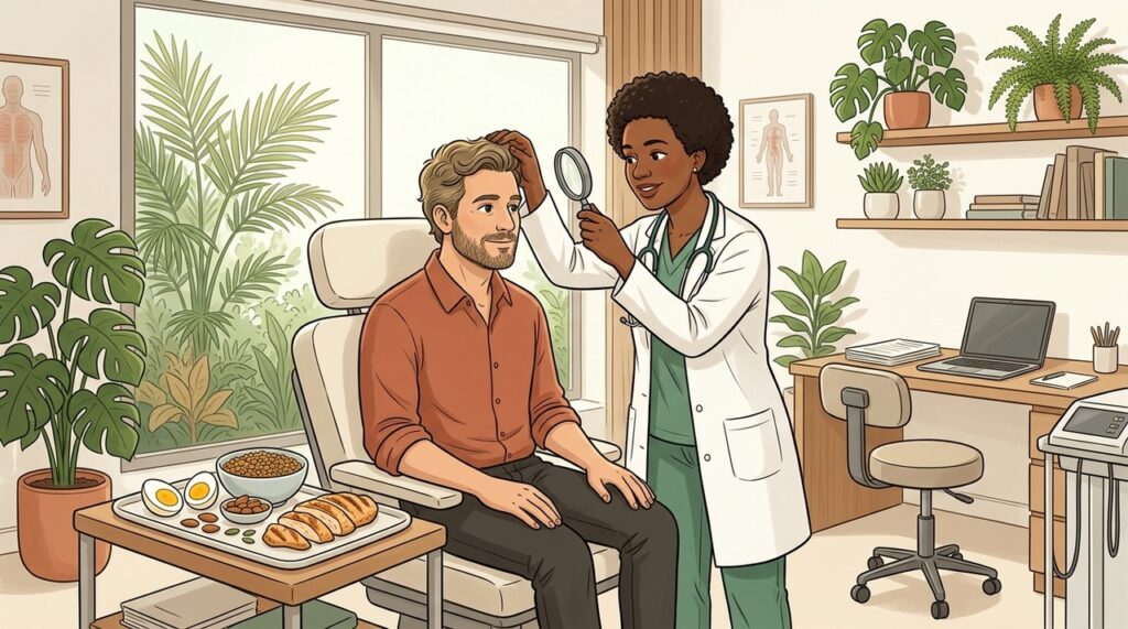 Nem toda queda capilar é genética: investigação dermatológica pode identificar causas nutricionais.