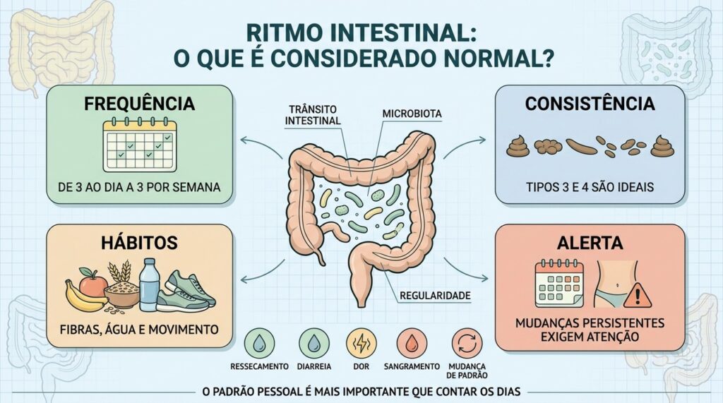 Frequência, consistência, hábitos e sinais de alerta ajudam a avaliar o intestino.