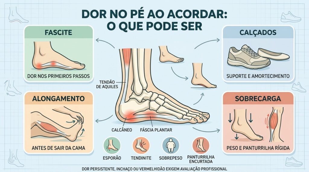 Fascite, calçados, alongamento e sobrecarga ajudam a entender a dor matinal.
