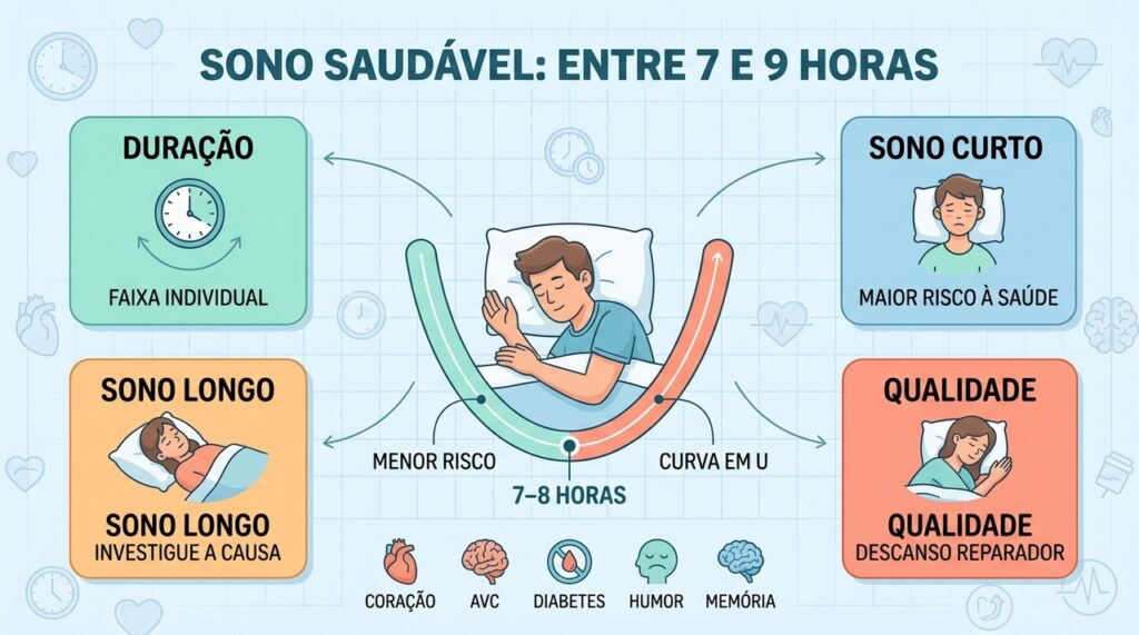 A faixa de 7 a 9 horas orienta adultos, mas qualidade e contexto também importam.