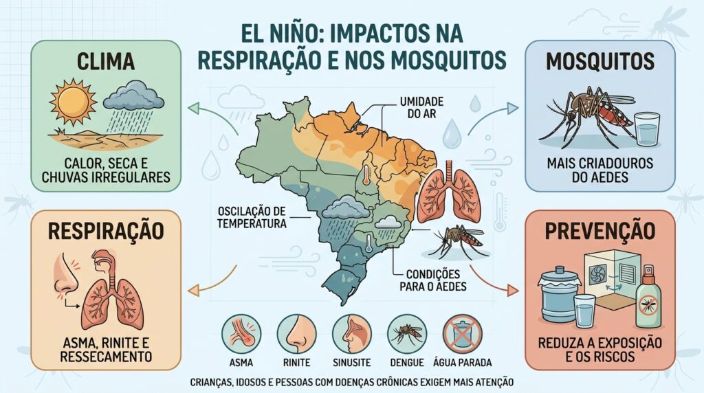 Clima, mosquitos, respiração e prevenção resumem os principais impactos do El Niño.