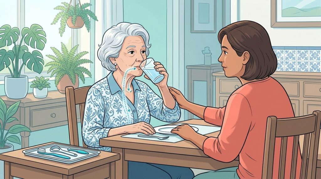 Higiene bucal e deglutição segura podem reduzir fatores ligados à pneumonia aspirativa em idosos.