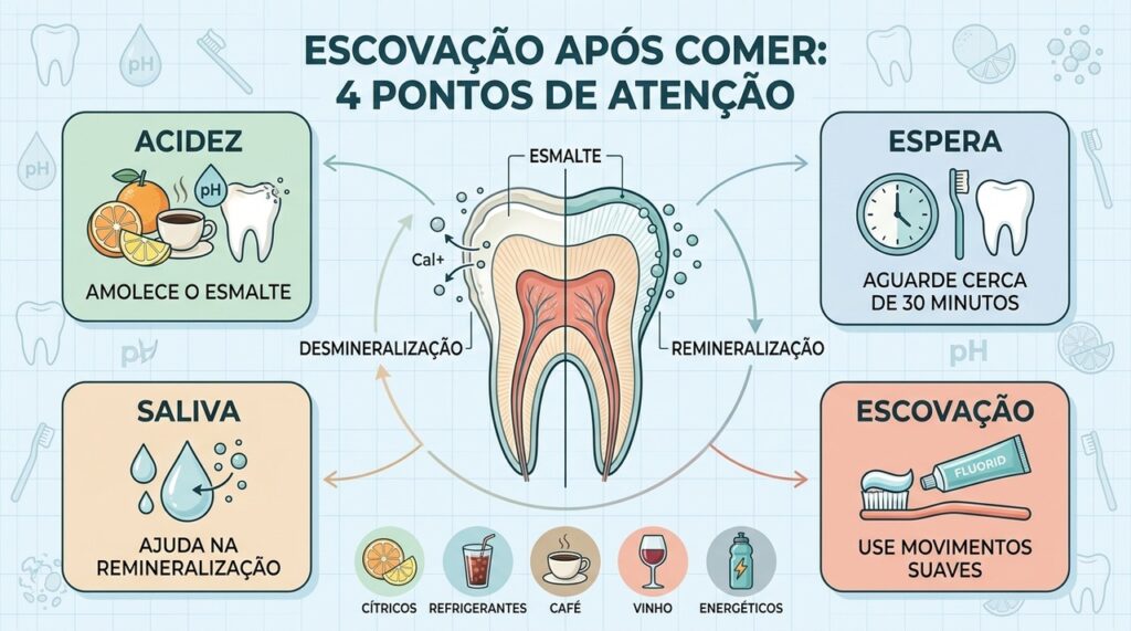 Acidez, saliva, tempo de espera e escovação suave ajudam a preservar o esmalte.