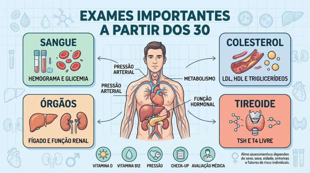 Um check-up reúne exames que ajudam a monitorar diferentes sistemas do organismo.