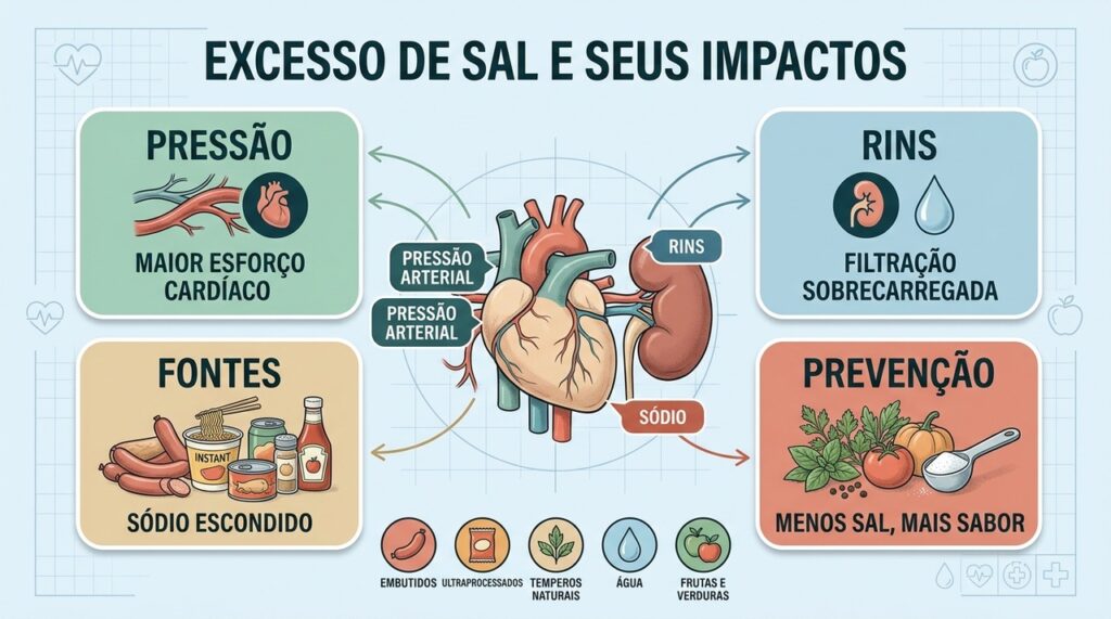 Consumir mais de cinco gramas de sal por dia leva, a longo prazo, à hipertensão e a problemas nos rins