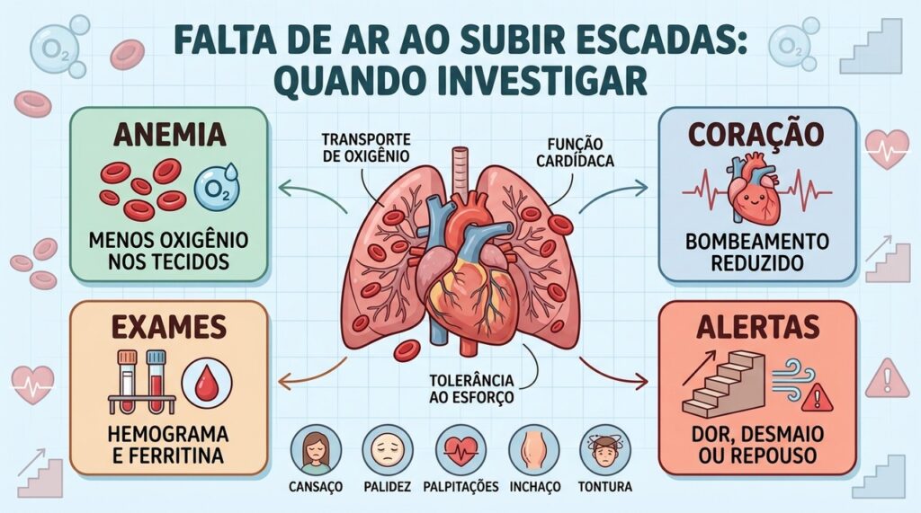Anemia, coração, exames e sinais de alerta ajudam a investigar a dispneia aos esforços.