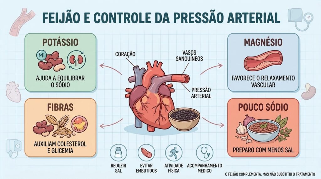 Potássio, magnésio, fibras e pouco sódio reforçam o cuidado com a pressão.
