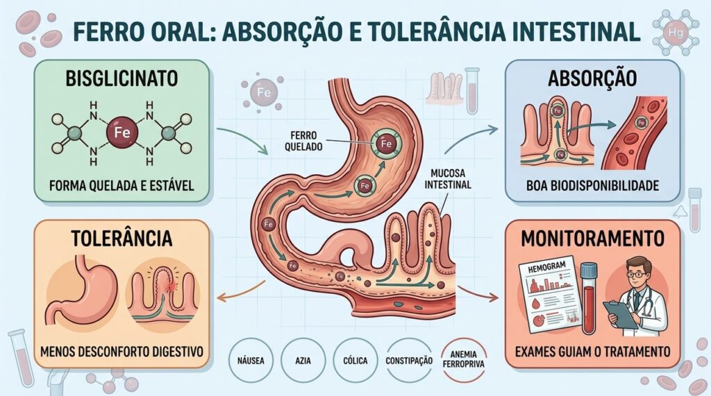 Absorção, tolerância e exames orientam a escolha do ferro na anemia.