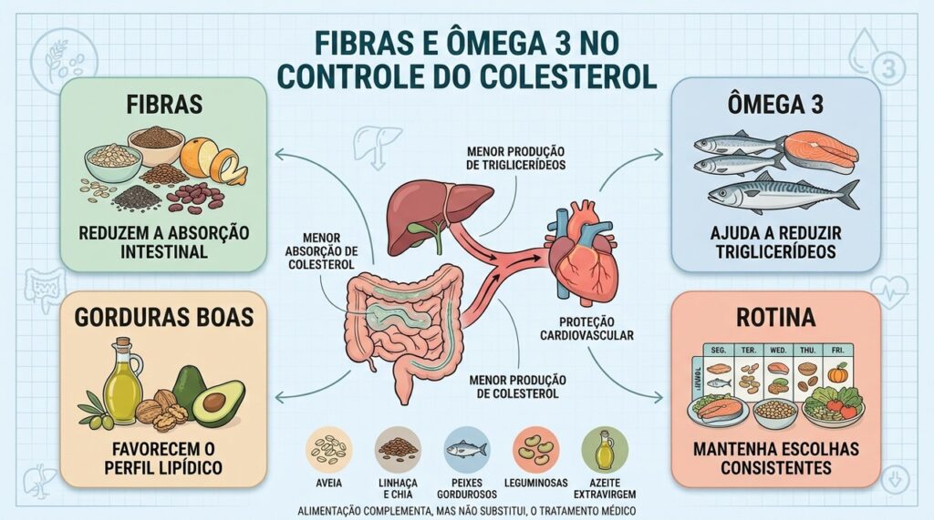 Fibras, ômega 3, gorduras boas e constância favorecem um perfil lipídico saudável.
