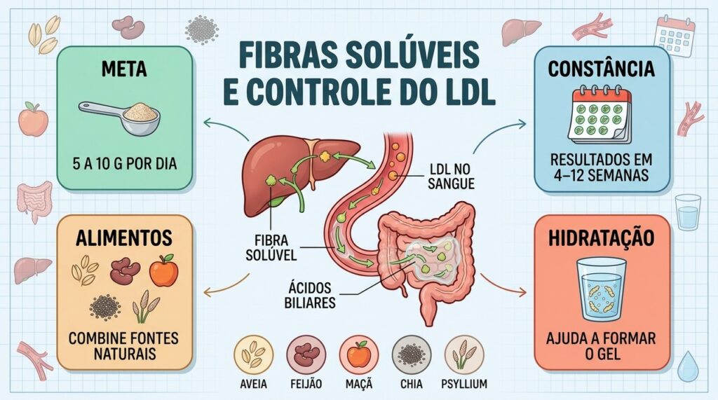 Aveia, feijão, frutas e sementes ajudam a alcançar a meta diária de fibras solúveis.