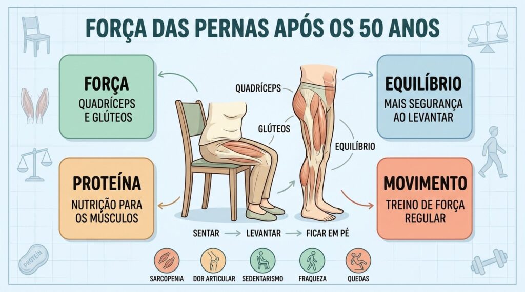 Força, equilíbrio, proteína e movimento ajudam a preservar a autonomia das pernas.