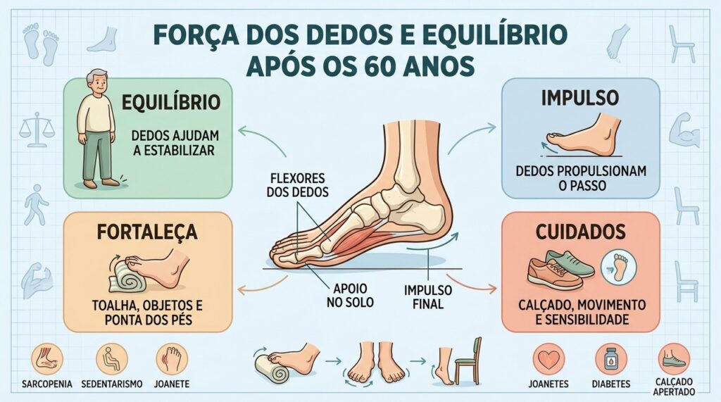 Força dos dedos, equilíbrio e exercícios formam uma estratégia complementar contra quedas.