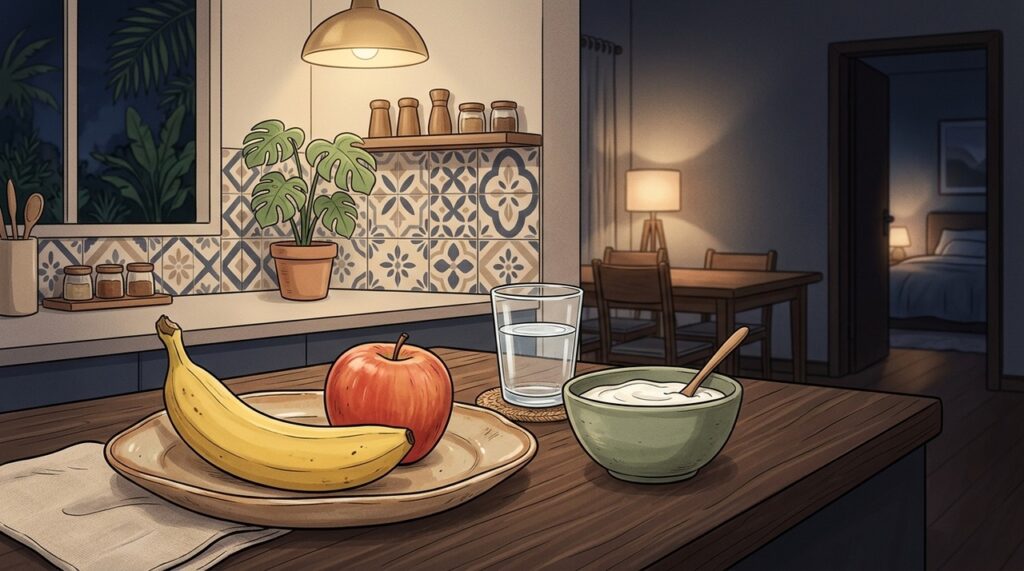 Banana e maçã cumprem papéis distintos na alimentação antes de dormir.