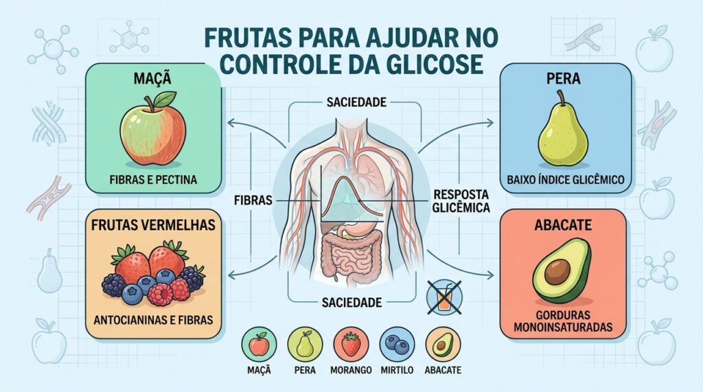 Maçã, pera, frutas vermelhas e abacate são opções de baixo impacto glicêmico.