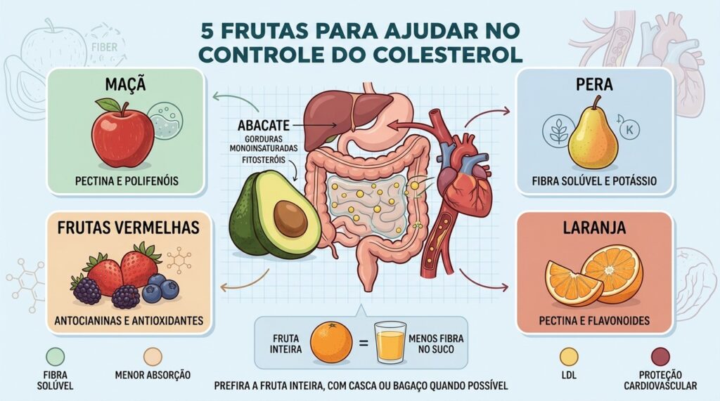 Fibras, pectina, antioxidantes e gorduras boas ajudam a reduzir o LDL.