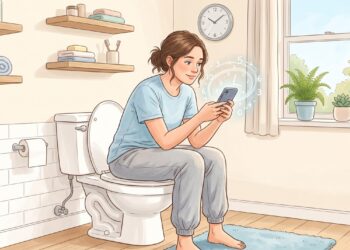Usar o celular no banheiro foi associado a mais tempo no vaso e maior risco de hemorroidas.