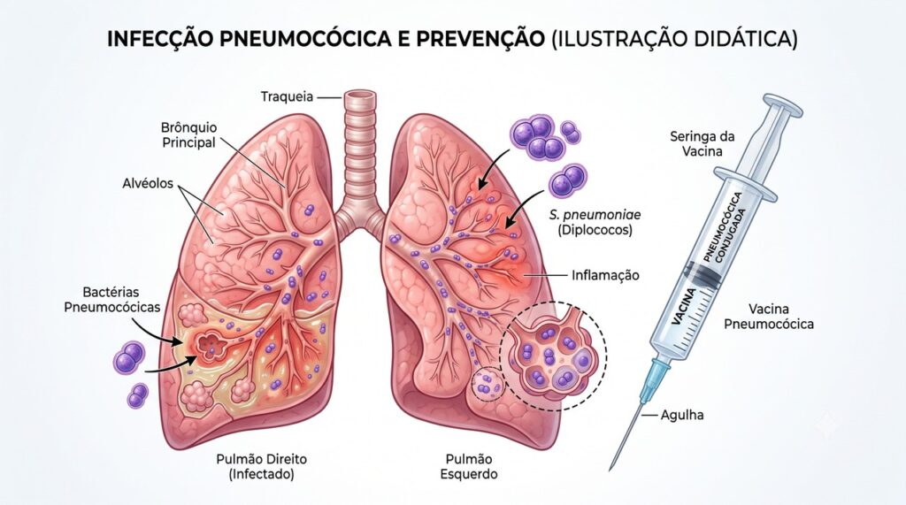A vacina pneumocócica ajuda a prevenir infecções graves causadas pelo pneumococo.