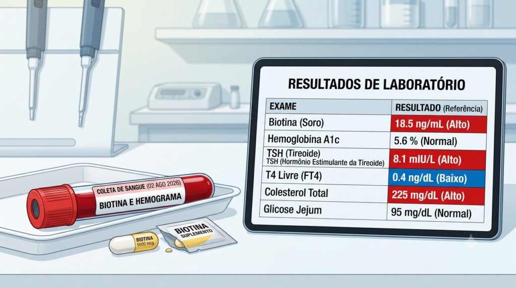 A biotina pode produzir resultados falsamente altos ou baixos em determinados imunoensaios.