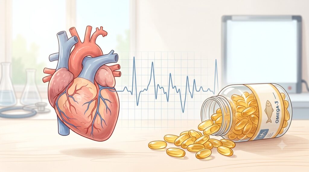 A relação entre ômega-3 e fibrilação atrial pode variar conforme a dose utilizada.