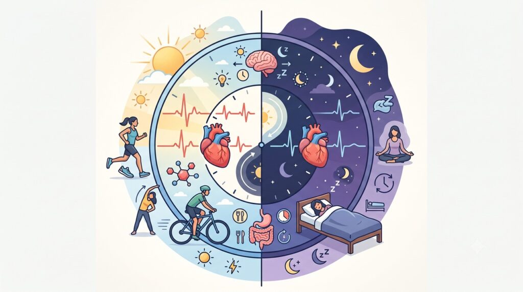 O ritmo circadiano pode influenciar a resposta da pressão, do metabolismo e do sono ao exercício.