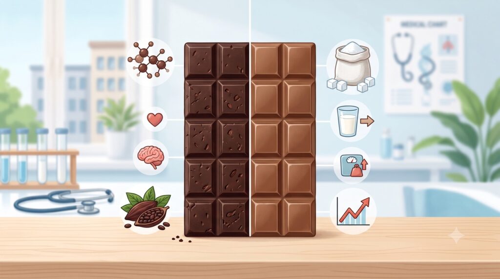 O teor de cacau e açúcar ajuda a diferenciar os dois tipos de chocolate.