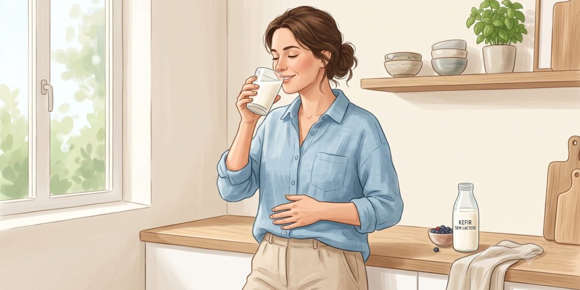 O consumo diário de kefir sem lactose foi associado à redução de sintomas gastrointestinais em adultos jovens.